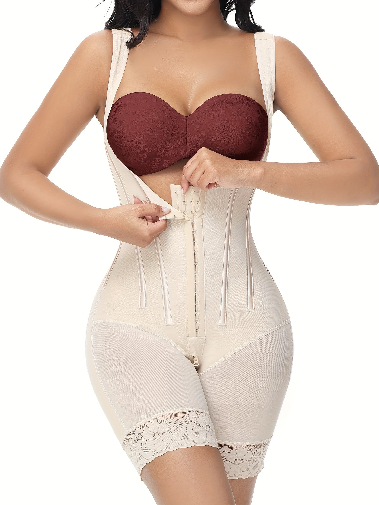 1pc 4 Rows of Button-Up Fajas Colombianas Moldeadoras Body Shaper Post Surgery Stage 2 BBL Compression Garment with Zipper Crotch, High-Strength Nylon & Spandex Blend, Smooth Knit Fabric, Hand Wash or Dry Clean, Solid Color D